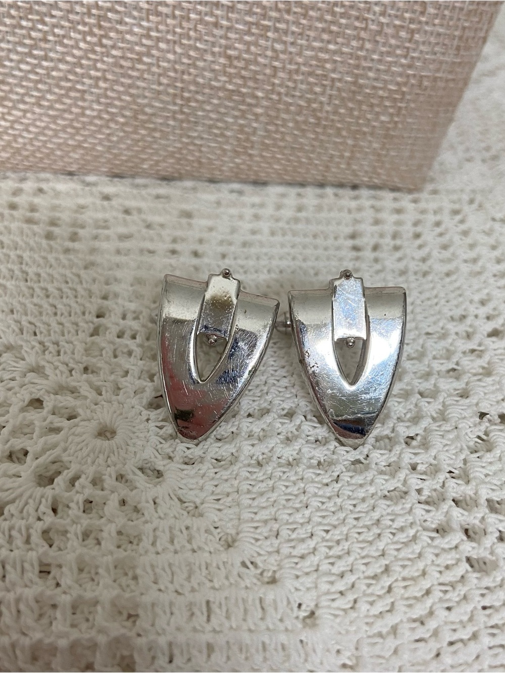 Vintage SWANK Cufflinks Silver Tone Atomic MCM 1950s 60s Modernist